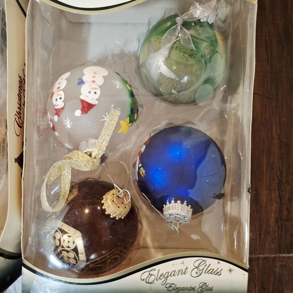 Set Of 16 Elegant Glass Christmas Ornaments By Krebs Vintage Glitter Classic - Picture 2 of 5